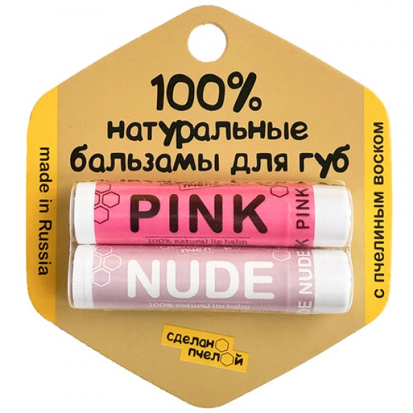 Сделано пчелой Бальзамы для губ `Pink & Nude`, с п...
