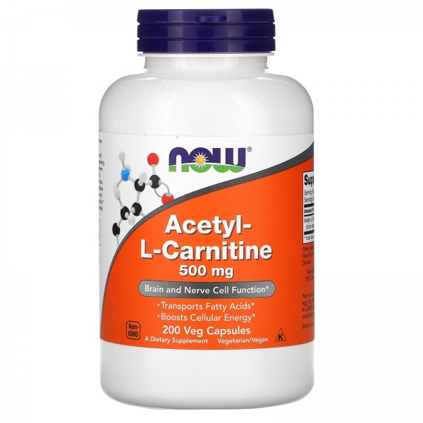 Now Foods ацетил-L-карнитин 500 мг 200 вегетарианс...