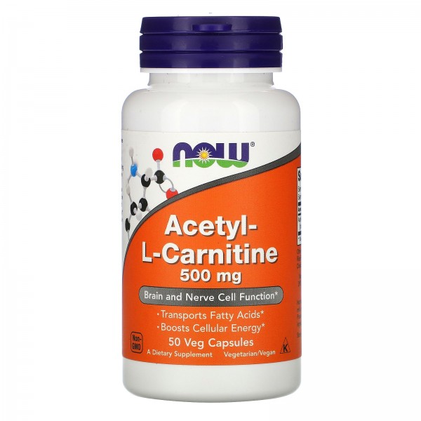 Now Foods ацетил-L-карнитин 500 мг 50 вегетарианских капсул
