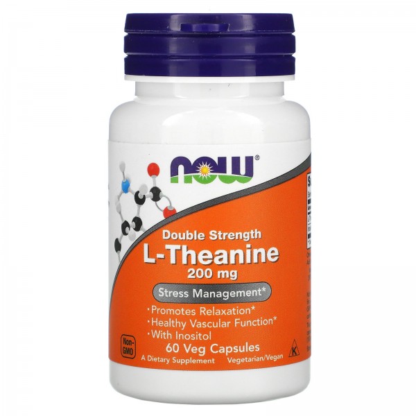 Now Foods L-теанин 200 мг 60 растительных капсул...