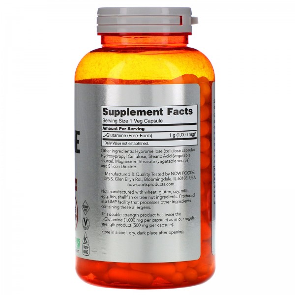 Now Foods Sports L-глютамин 1000 мг 240 растительных капсул
