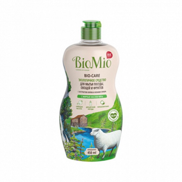 BioMio Экологичное средство для мытья посуды, овощей и фруктов c эфирным маслом мяты 450 мл