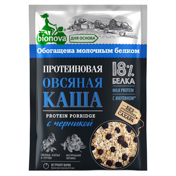 Bionova Каша протеиновая `Овсяная с черникой` 40 г...
