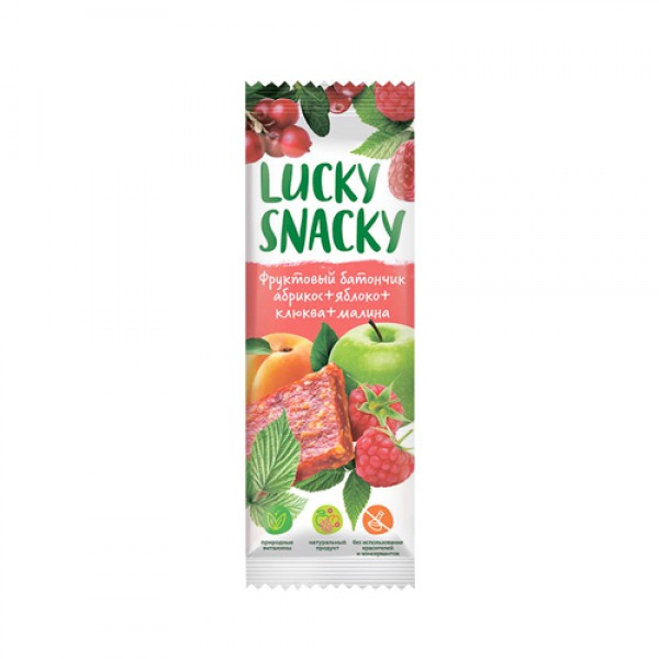 Lucky Snacky Батончик фруктовый с абрикосом, яблоком, клюквой и малиной 30 г