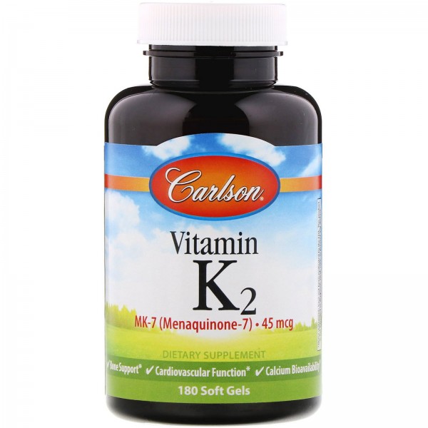Carlson Labs Витамин K2 MK-7 (менахинон-7) 45мкг 180 мягких таблеток