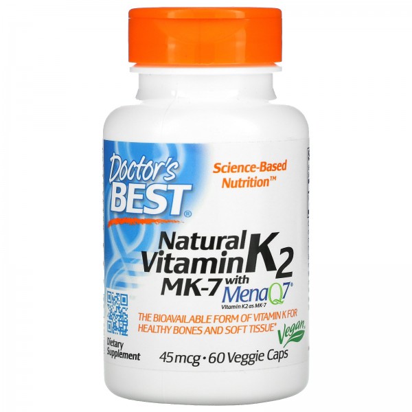 Doctor's Best натуральный витаминK2MK-7 с MenaQ7 45мкг 60вегетарианских капсул