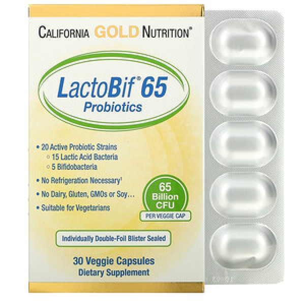 California Gold Nutrition Пробиотики LactoBif 65 м...