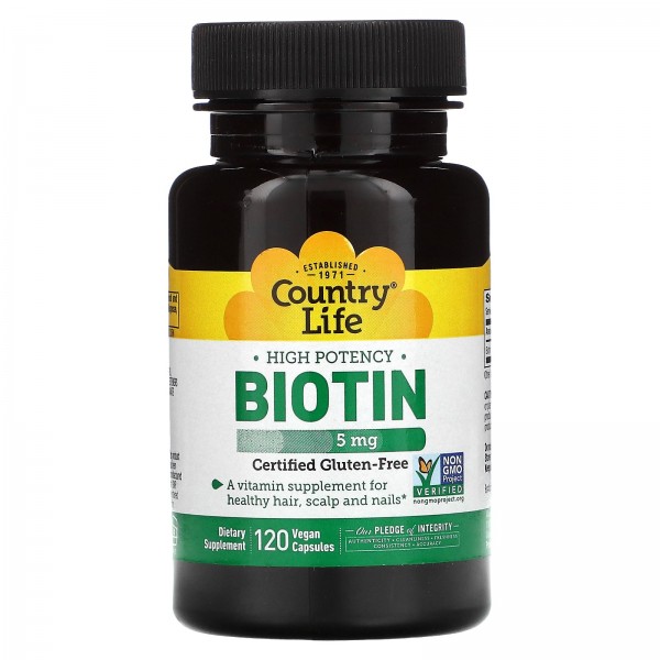 Country Life Биотин 5 мг 120 вегетарианских капсул...
