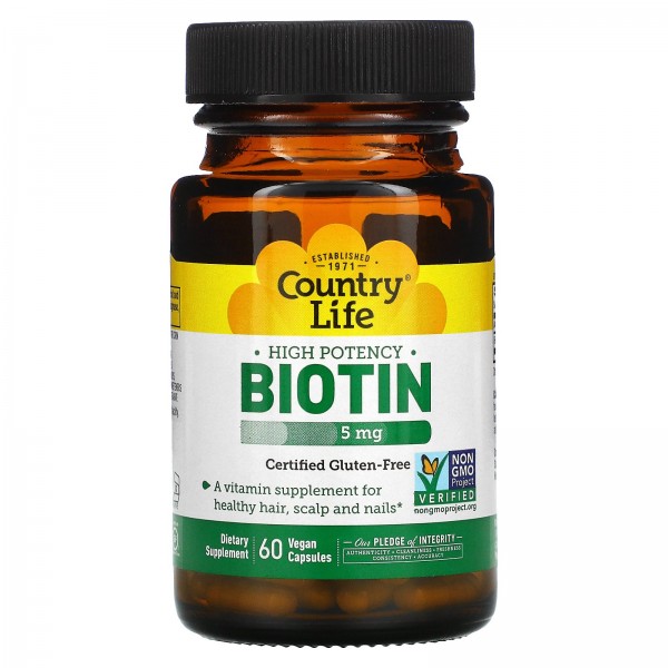 Country Life Биотин 5 мг 60 вегетарианских капсул