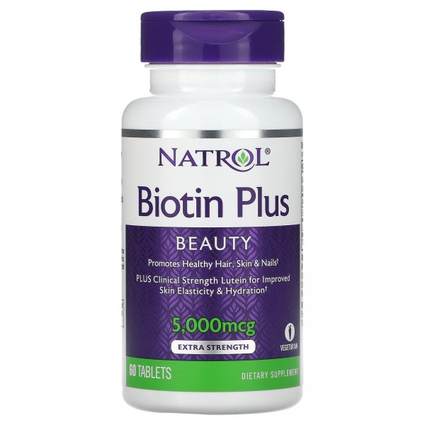 Natrol Biotin Plus повышенная эффективность 5000 мкг 60 таблеток
