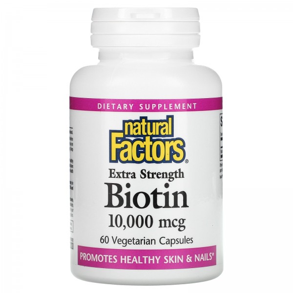 Natural Factors Extra Strength Biotin 10000 mcg 60 Vegetarian Capsules