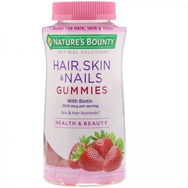 Nature's Bounty Optimal Solutions витамины для волос кожи и ногтей Клубника 2500 мкг 140 жевательных конфет