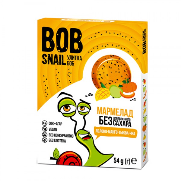 Bob Snail Мармелад фруктово-овощной `Яблоко, манго, тыква, чиа` 54 г