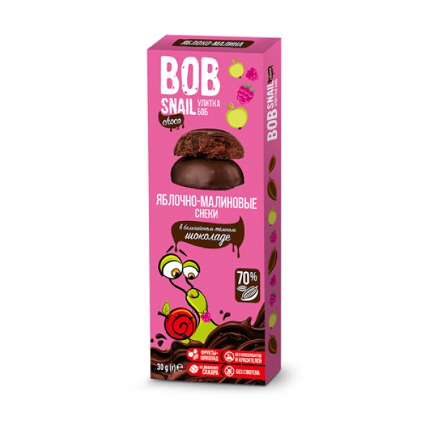 Bob Snail Cнек фруктово-ягодный `Яблочно-малиновый` в тёмном бельгийском шоколаде 30 г