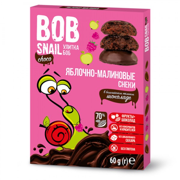 Bob Snail Cнек фруктово-ягодный `Яблочно-малиновый` в тёмном бельгийском шоколаде 60 г
