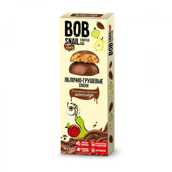 Bob Snail Снек фруктовый `Яблочно-грушёвый` в молочном бельгийском шоколаде 30 г