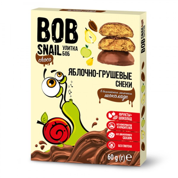 Bob Snail Снек фруктовый `Яблочно-грушёвый` в молочном бельгийском шоколаде 60 г