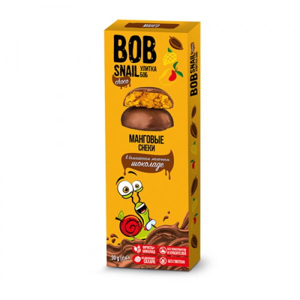 Bob Snail Снек фруктовый `Манговый` в молочном бельгийском шоколаде 30 г