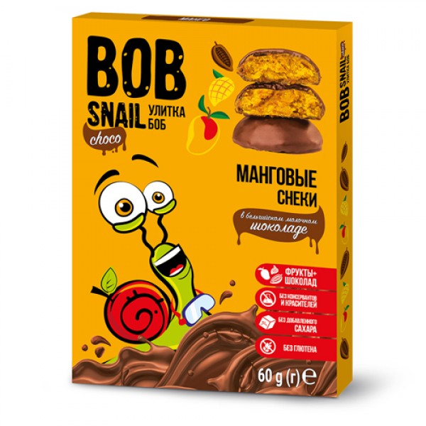 Bob Snail Снек фруктовый `Манговый` в молочном бельгийском шоколаде 60 г