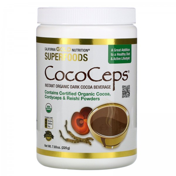 California Gold Nutrition CocoCeps SUPERFOODS органическое какао кордицепс и рейши 225г (793унции)