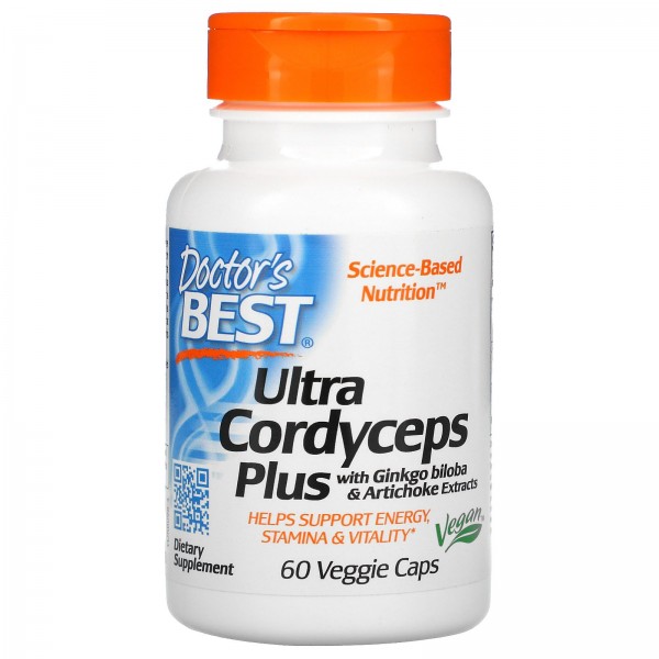 Doctor's Best Ultra Cordyceps Plus кордицепс с добавлением экстрактов гинкго билоба и артишока 60вегетарианских капсул