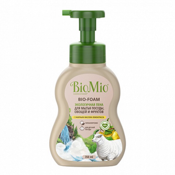 BioMio Пена для мытья посуды экологичная 'BIO-FOAM' с эфирным маслом лемонграсса 350 мл
