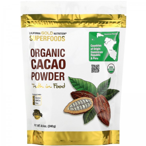 California Gold Nutrition Superfoods органический какао-порошок 240г (85унции)