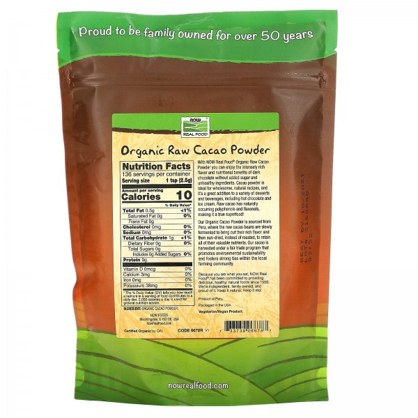 Now Foods RealFood органический необработанный какао-порошок 340г (12унций)