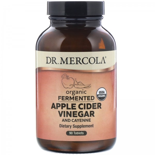 Dr. Mercola Органические ферментированные яблочный уксус и кайенский перец 90таблеток