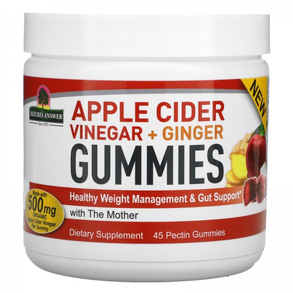 Nature's Answer Apple Cider Vinegar + Ginger Gummies with The Mother 500 mg 45 Pectin Gummies
