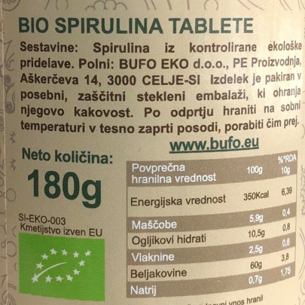 BUFO Organic Спирулина в таблетках 180 г