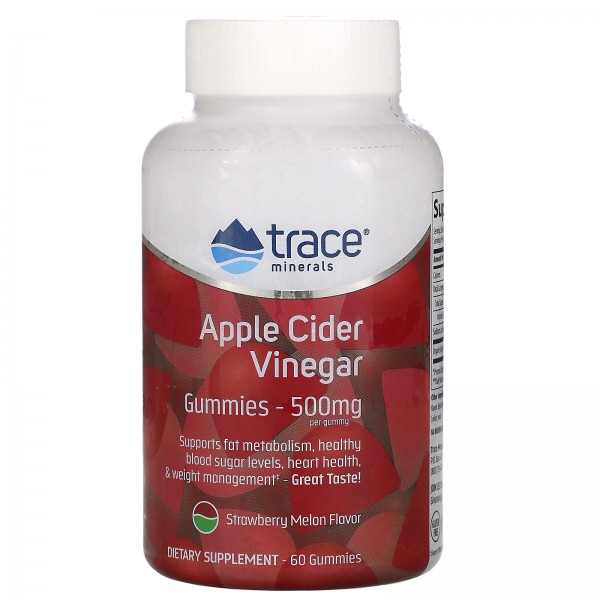 Trace Minerals Research Яблочный уксус 500 мг Клубника-дыня 60 жевательных конфет