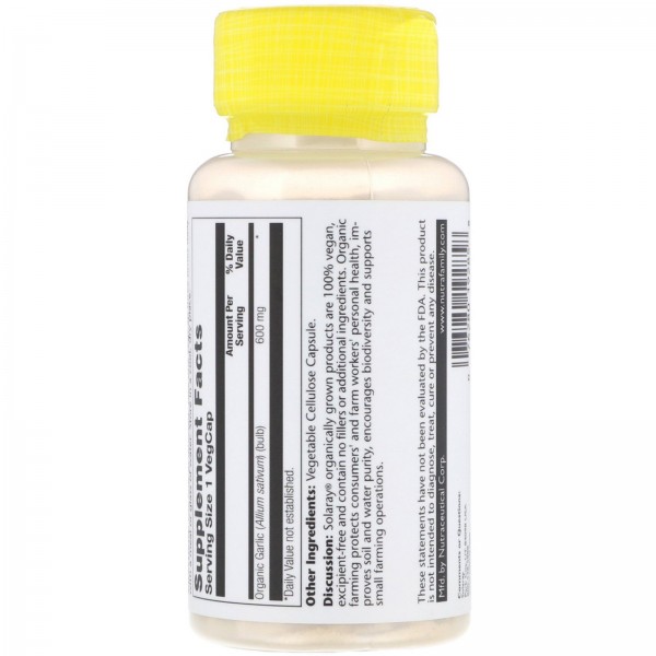 Solaray Органически выращенный чеснок 600 мг 100 растительных капсул