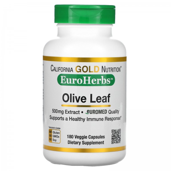 California Gold Nutrition Экстракт из листьев оливкового дерева 500 мг 180 растительных капсул