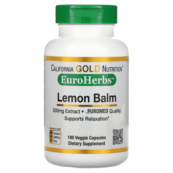 California Gold Nutrition EuroHerbs экстракт мелиссы лекарственной 500 мг 180 вегетарианских капсул