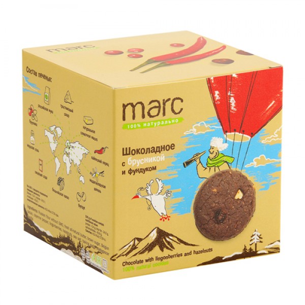 Marc 100% натурально Печенье `Шоколадное с брусникой и фундуком` 150 г