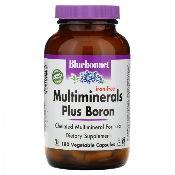 Bluebonnet Nutrition Мультиминералы с бором без железа 180 растительных капсул