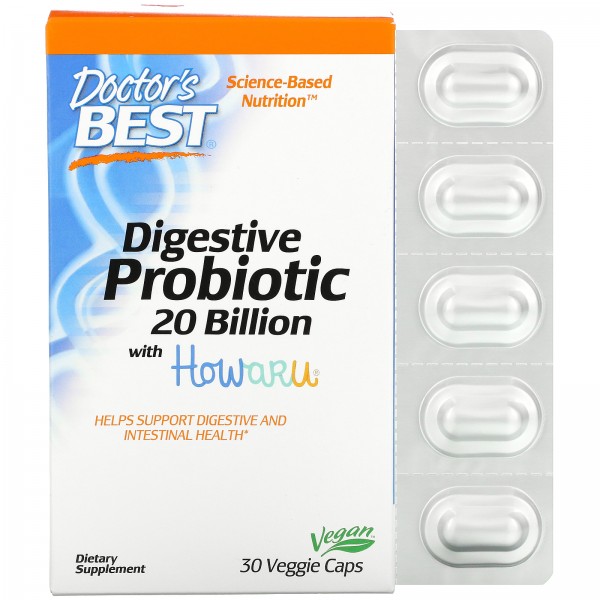 Doctor's Best пищеварительный пробиотик с Howaru 20млрдКОЕ 30вегетарианских капсул