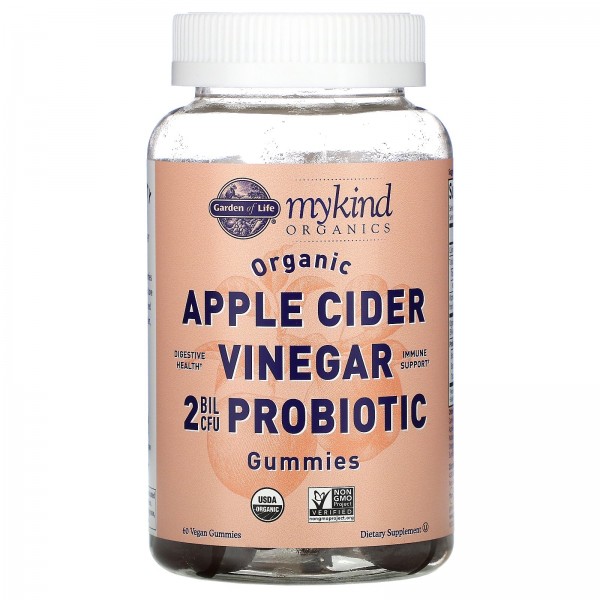 Garden of Life MyKind Organics мармеладки с пробиотиками из яблочного уксуса 2 млрд КОЕ 60 жевательных таблеток для веганов