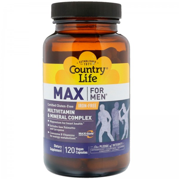 Country Life Max for Men мультивитаминный и минеральный комплекс без железа 120 веганских капсул