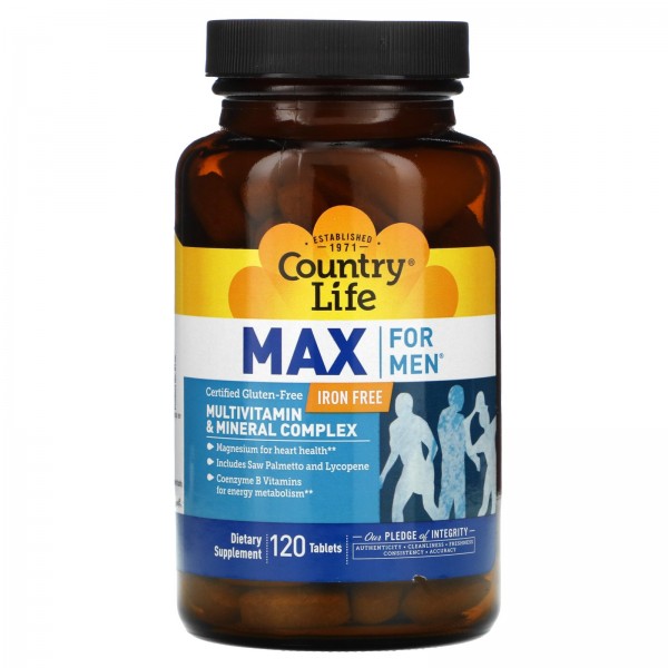 Country Life MaxforMen комплекс мультивитаминов и микроэлементов для мужчин не содержит железа 120таблеток