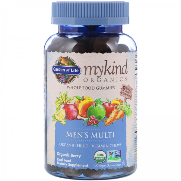 Garden of Life MyKind Organics мультивитамины для мужчин органические ягоды 120 веганских жевательных таблеток