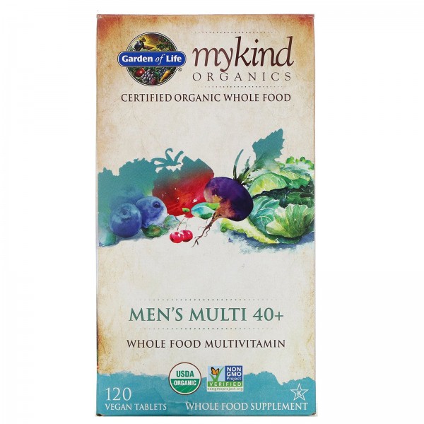 Garden of Life MyKind Organics мультивитамины из цельных продуктов для мужчин от 40лет 120веганских таблеток