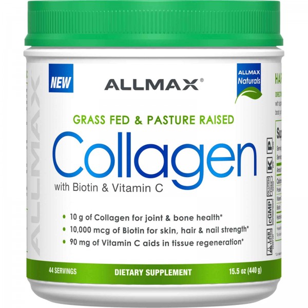 ALLMAX Nutrition Экологически чистый коллаген с 10 000 мкг биотина + 90 мг витаминаC 440 г (155 унции)