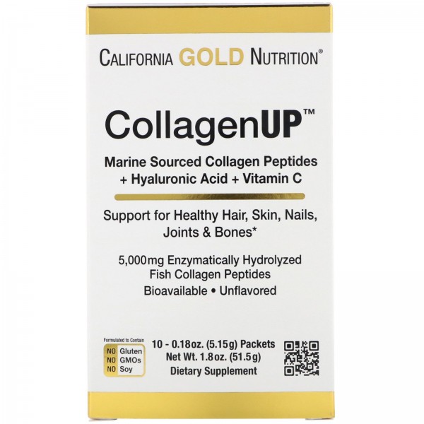 California Gold Nutrition CollagenUP морской гидролизованный коллаген с гиалуроновой кислотой и витамином С без запаха 10 пакетов 515 г (018 унции) каждый