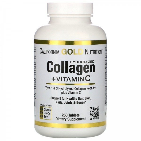 California Gold Nutrition Коллаген гидролизованные пептиды с витамином C тип 1,3 250 таблеток