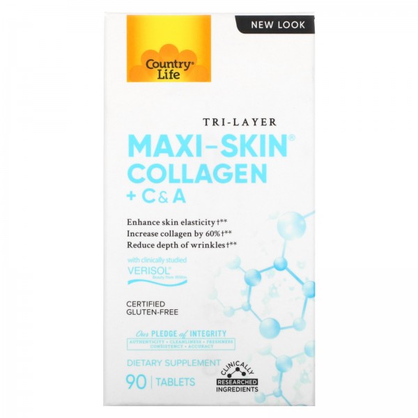 Country Life Tri Layer Maxi-Skin Collagen коллаген с витаминами C и A 90 таблеток