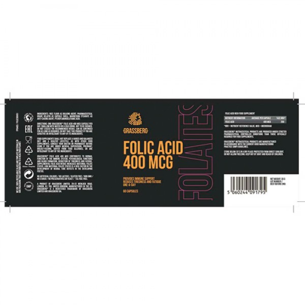 Grassberg Folic Acid, 400 mcg 60 капсул