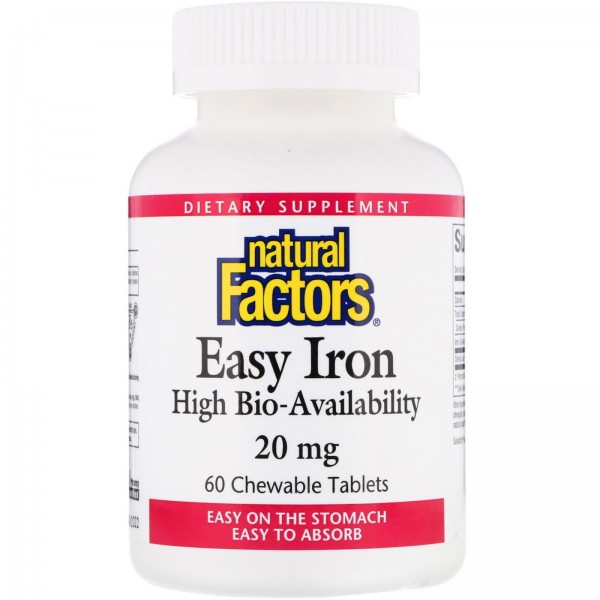 Natural Factors Железо 20 мг 60 жевательных таблет...