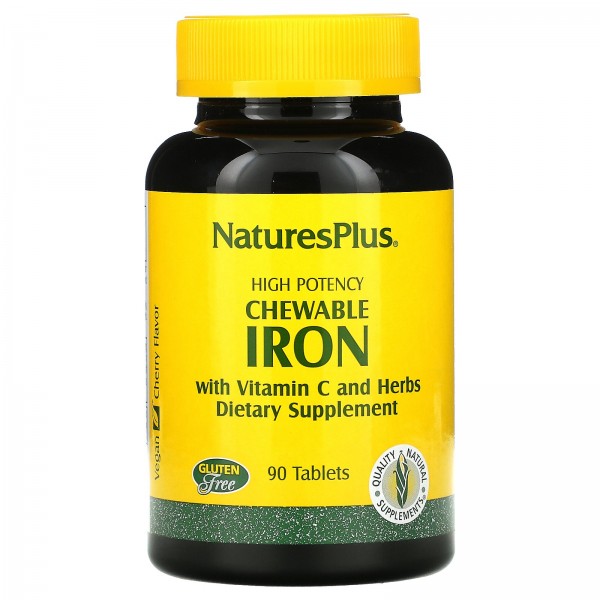 Nature's Plus Железо с витамином C и травами Вишня 90 жевательных таблеток
